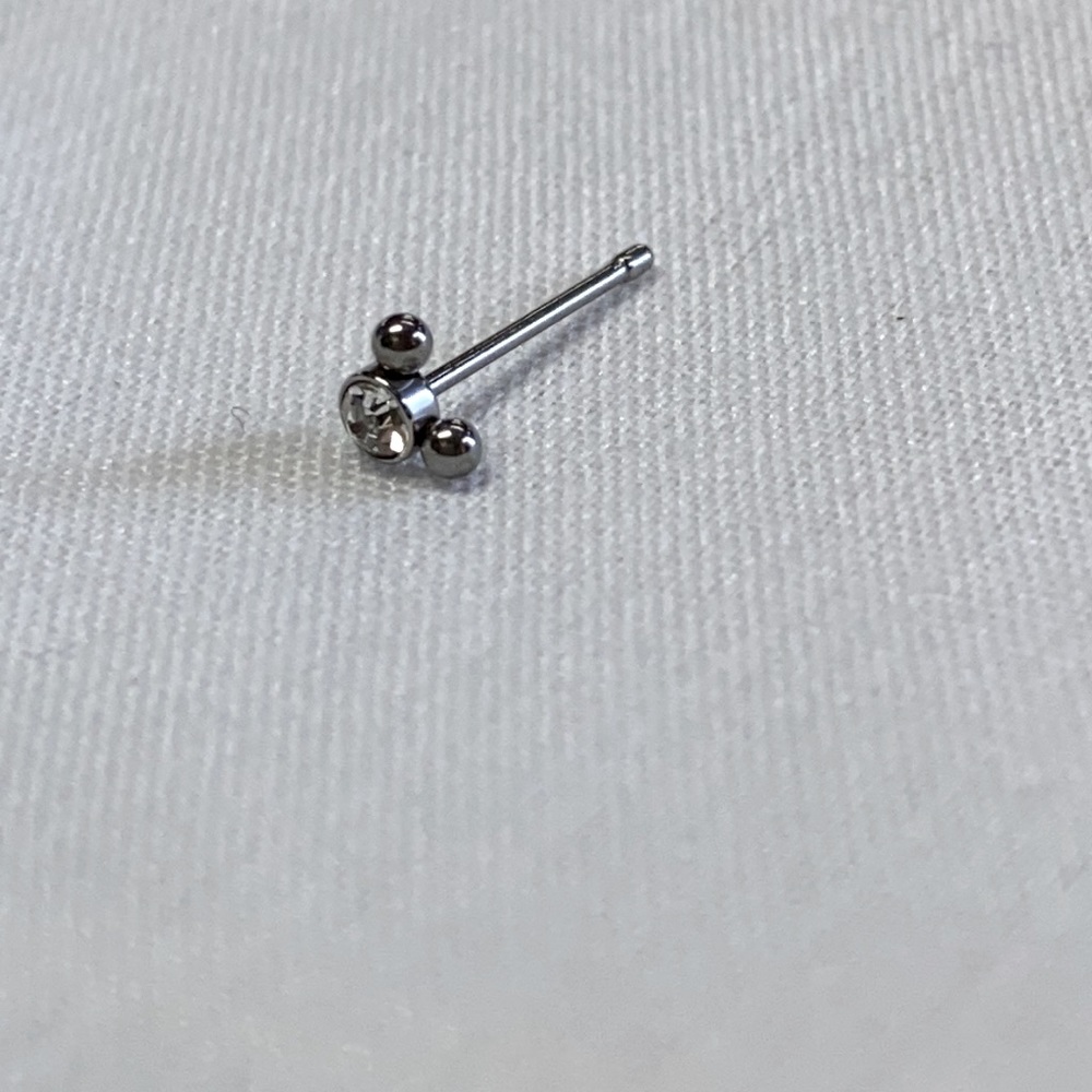 Silver stud post nose ring design is Mickey Mouse - Picture 2 of 2
